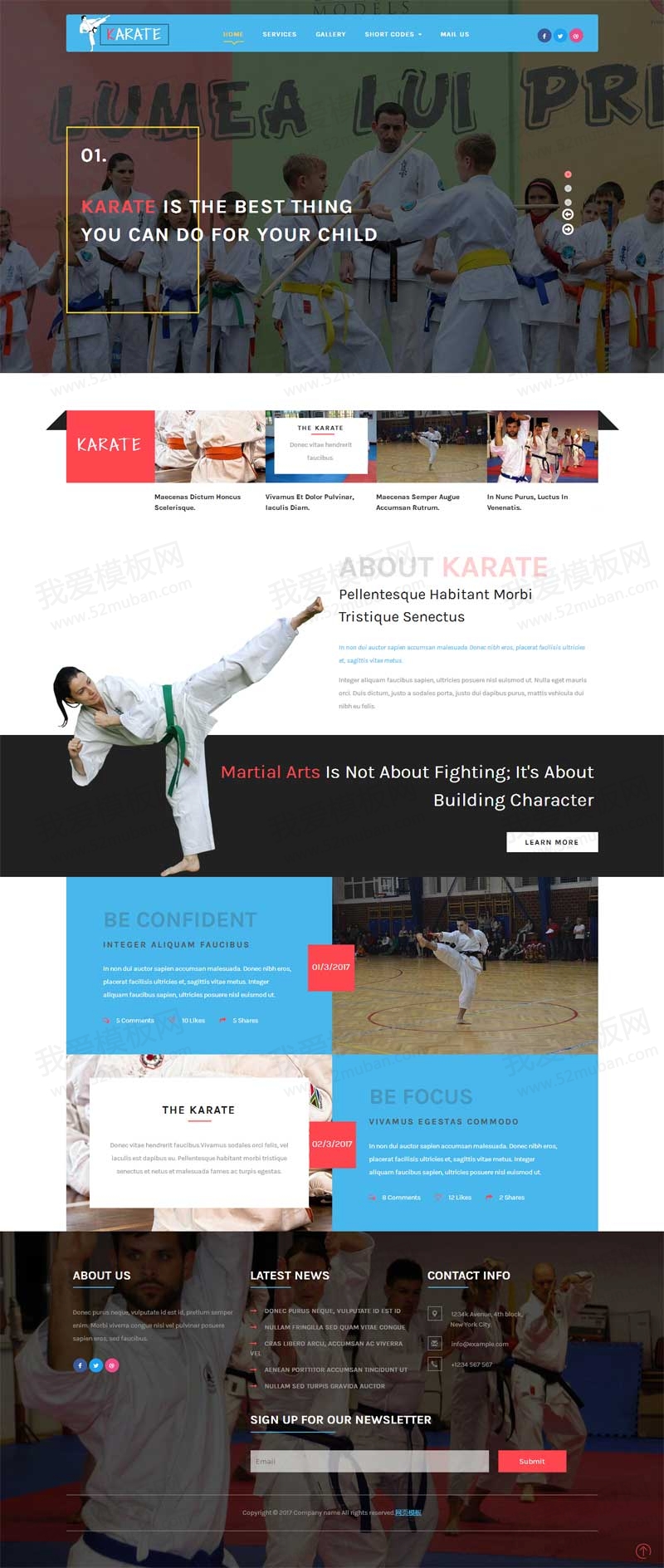 宽屏的儿童跆拳道培训教育网站模板下载