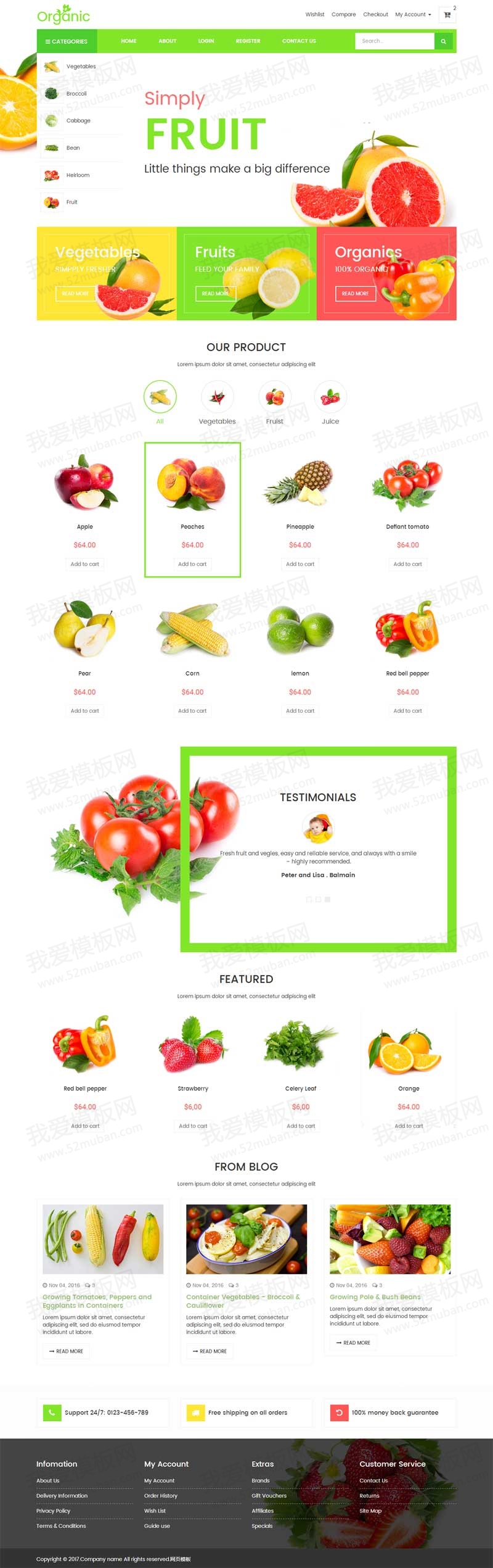 绿色简洁的蔬菜水果网上购物商城模板源码