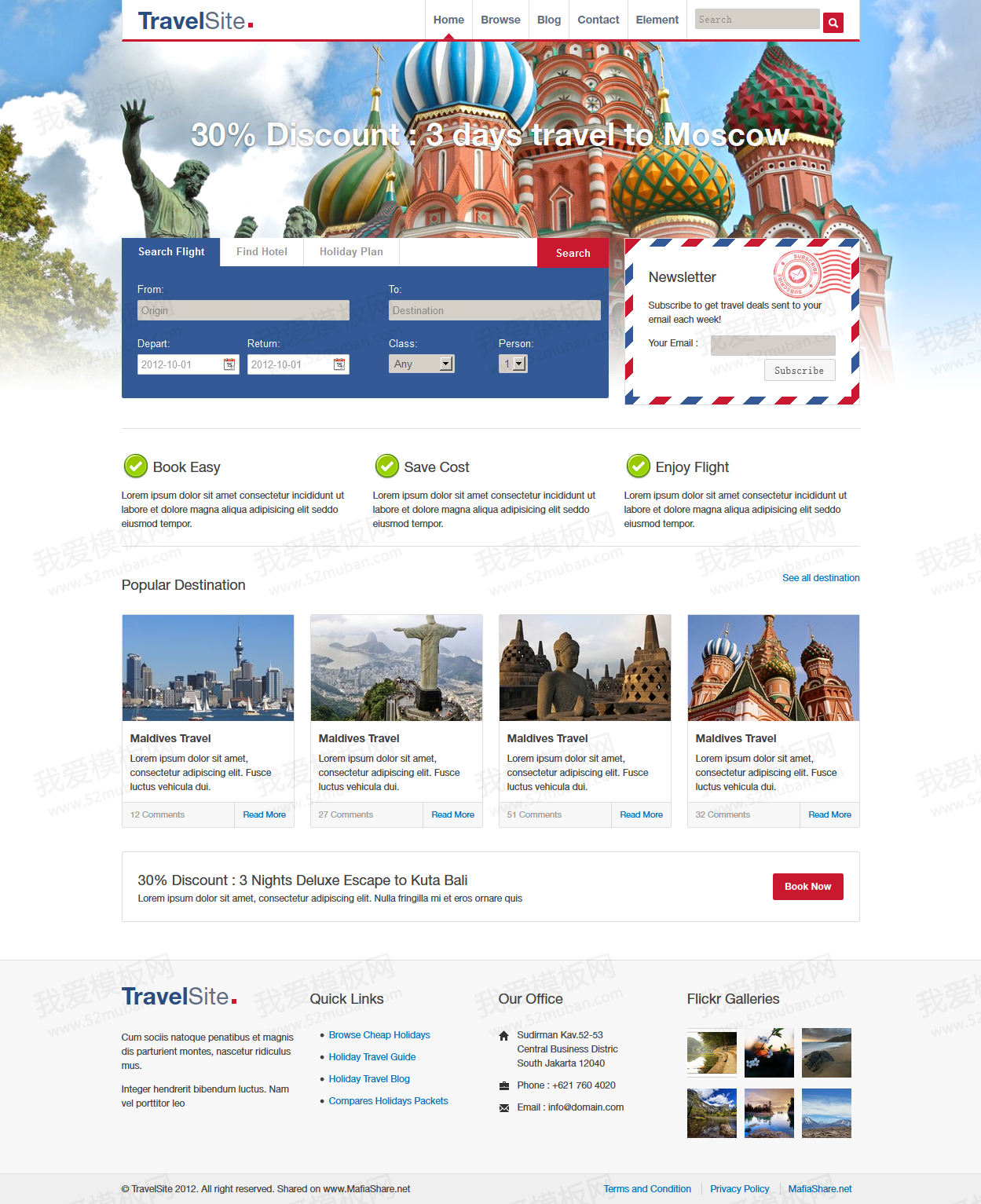 简洁的国外旅游酒店预定网站模板HTML整站下载