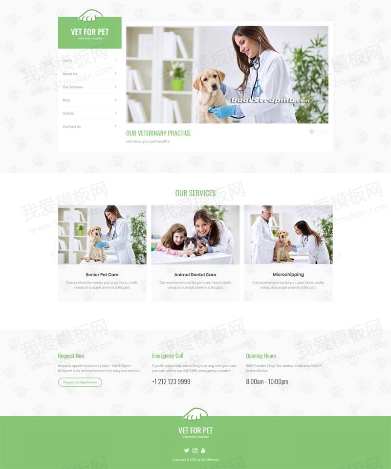 绿色Bootstrap宠物医院网站模板