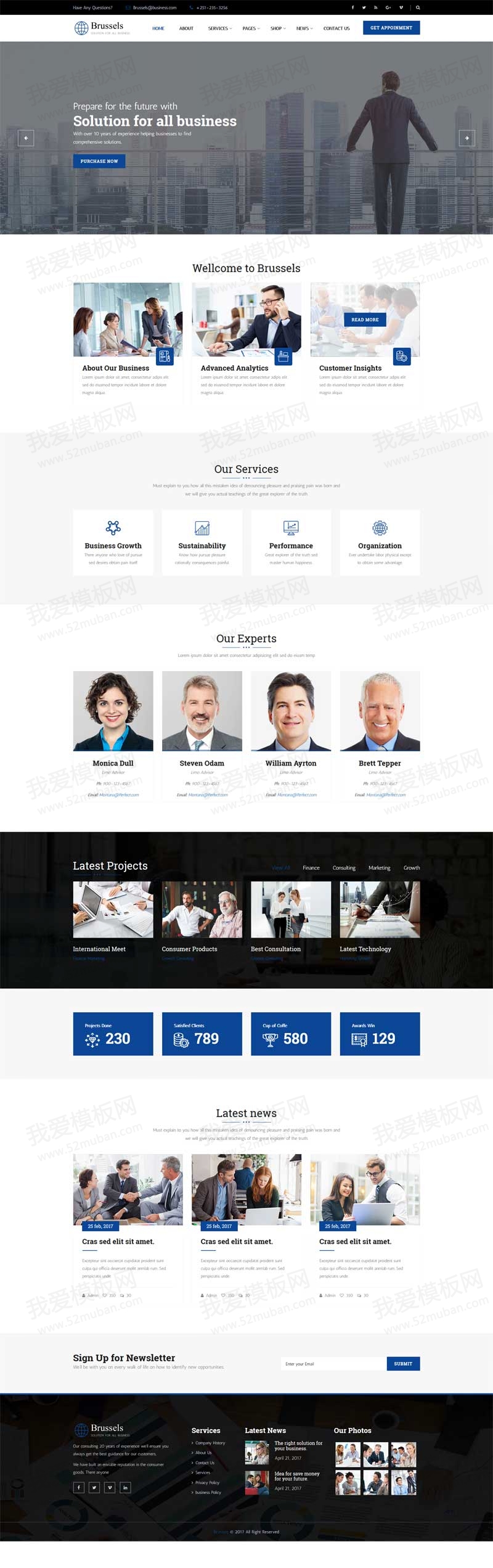 蓝色响应式的商业咨询服务公司网站模板