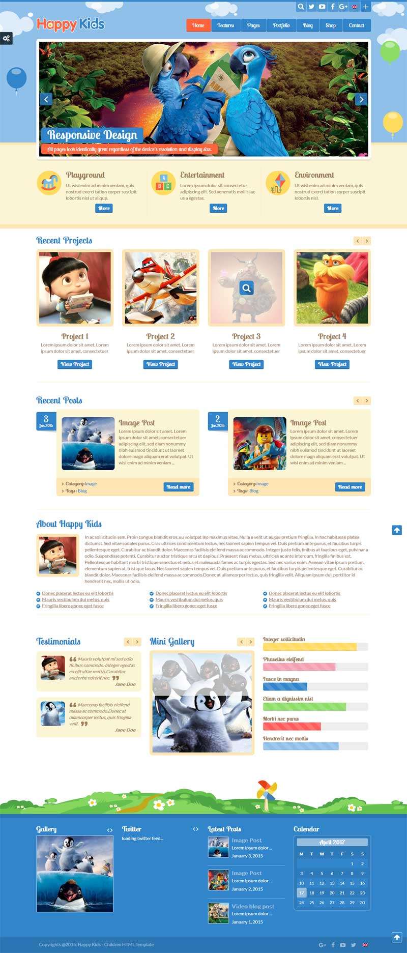 卡通风格的儿童教育网站响应式模板