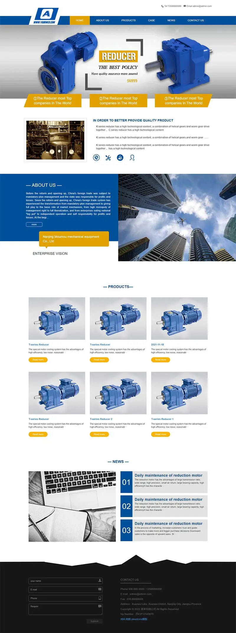 减速机械英文外贸公司通用pbootcms网站模板 蓝色外贸企业网站源码下载