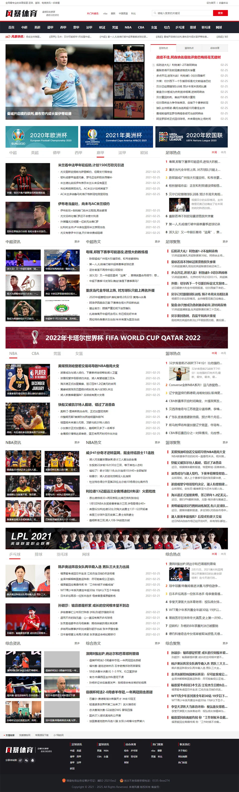 仿《风暴体育》篮球足球体育资讯网站模板 帝国cms+采集
