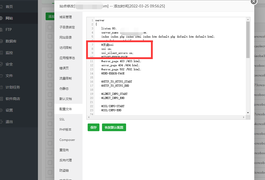 宝塔Nginx(bt.cn)开启ssi 操作教程